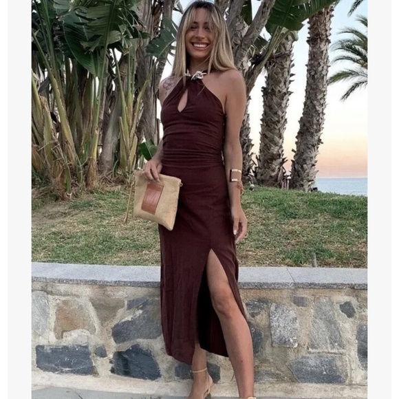 knee length dresses for ladies BRAND NEW ZARA WOMAN 100% LINEN BROWN FIT & FLARE DRESS SIZE S UK 8 –  Whispers Dress Agency